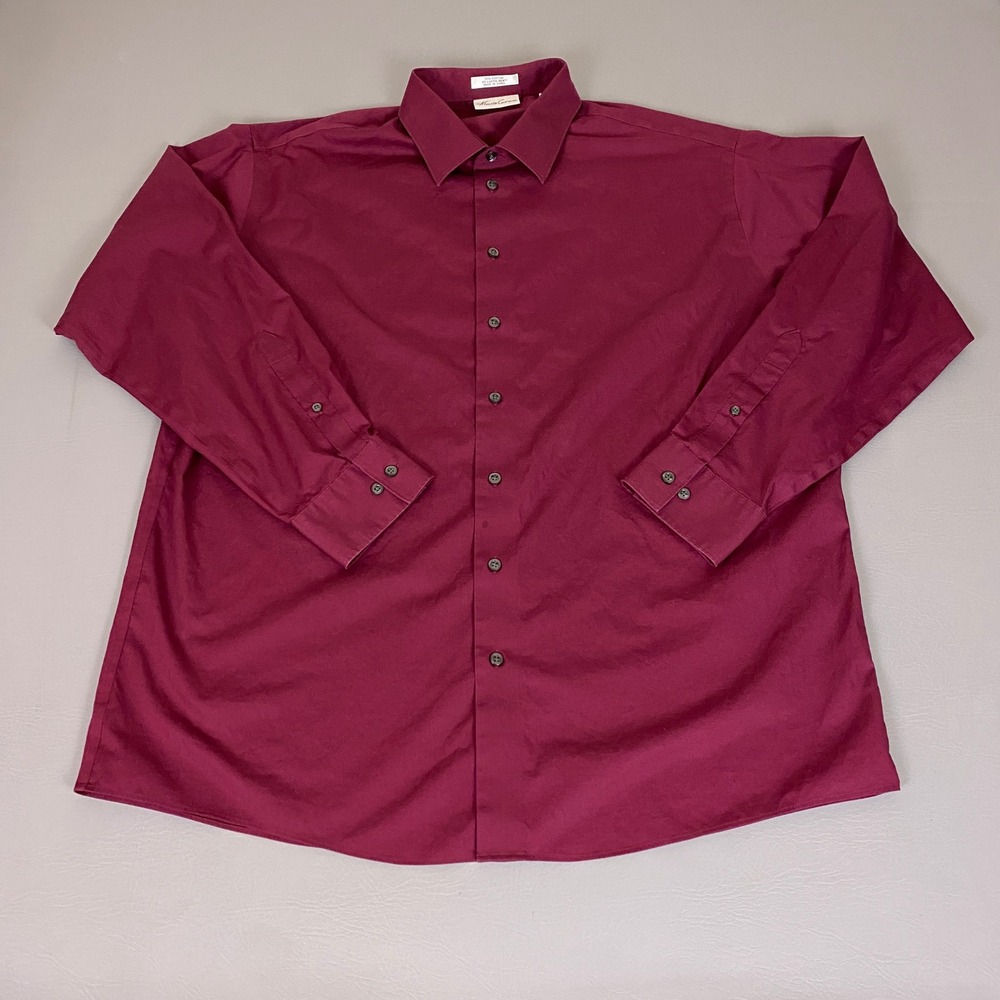 Kenneth‎ Cole Non Iron Dress Shirt Men's 18 34/35 Slim Fit  Burgundy Red *Wear*